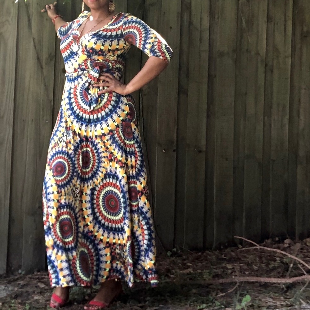 Colorful Print Faux Wrap Maxi